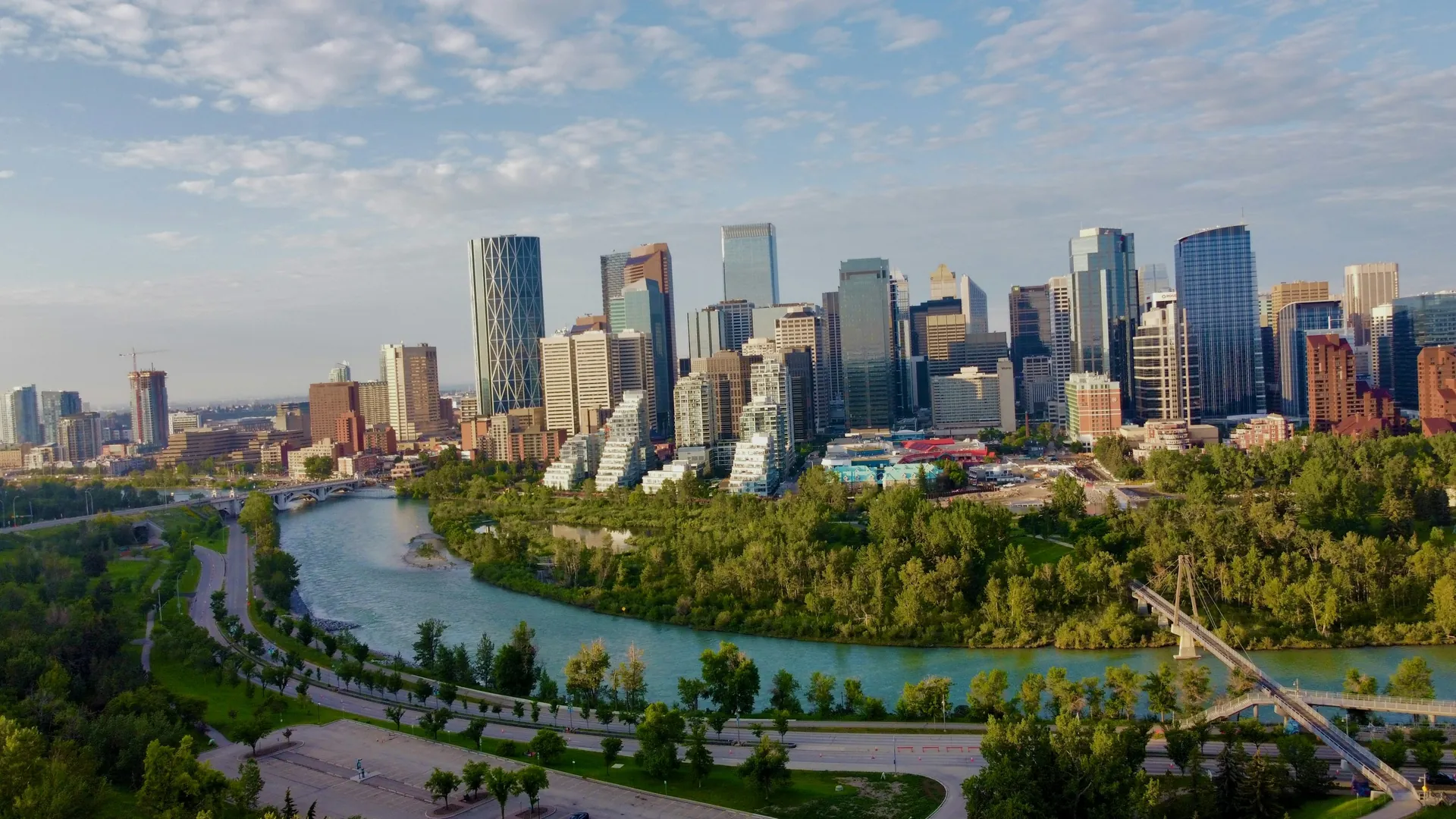 Downtown Calgary and the Bow River on a summer day