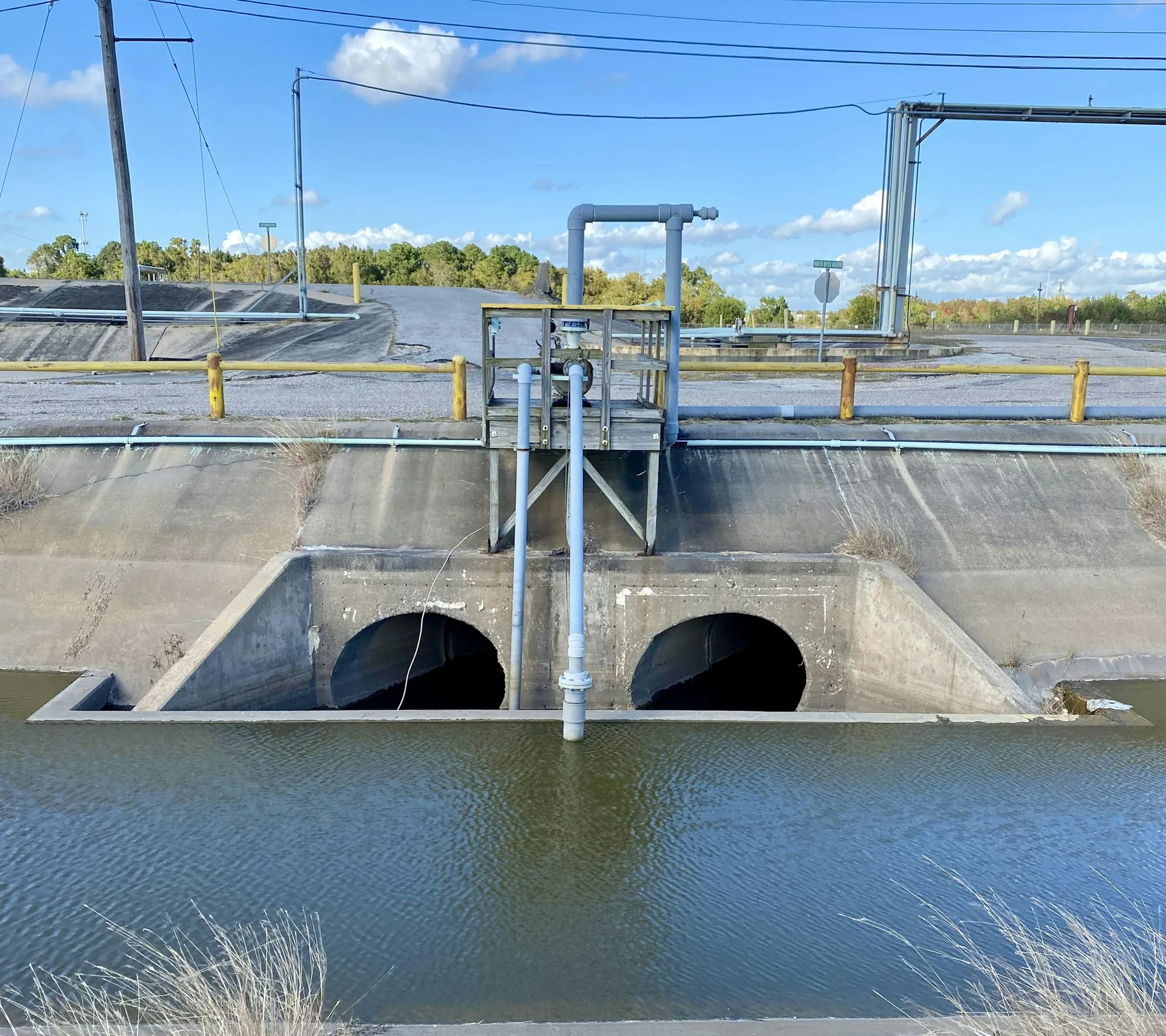Concrete water intake structure on a river
