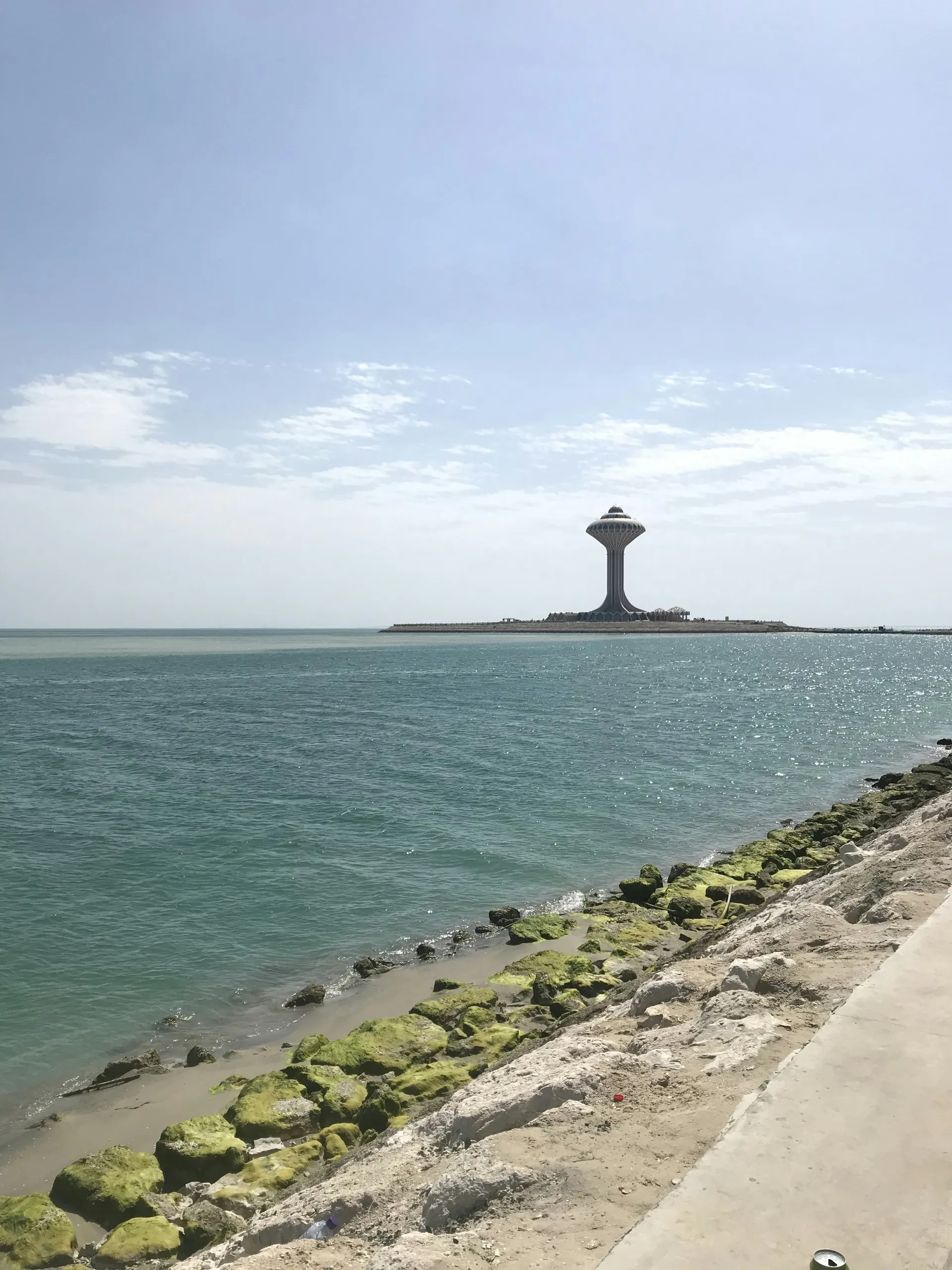 The Khobar Water Tower standing in the sea off Al Khobar, Saudi Arabia