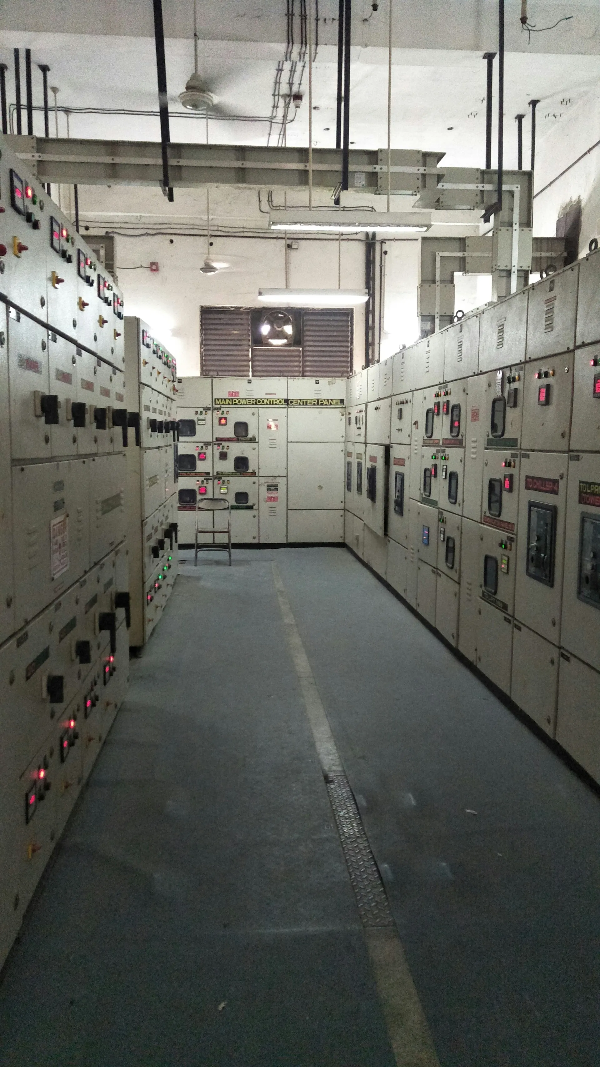Electrical switchgear and control cabinets in a plant room